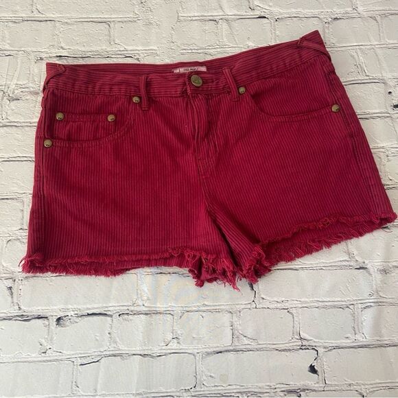 Free People Red Striped Frayed Denim Cut Off Shorts Sz 29 - Picture 1 of 7